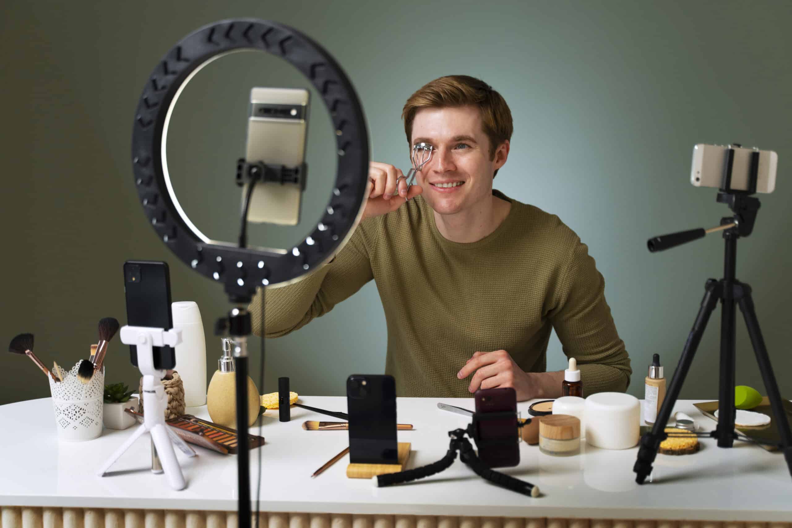 front-view-man-recording-himself